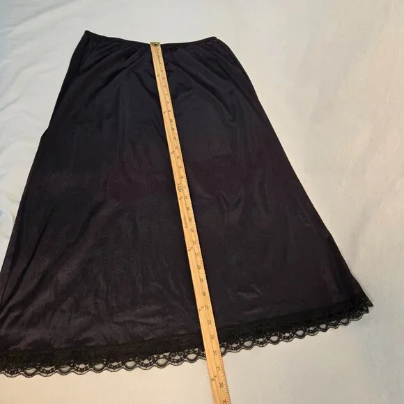 USA Vintage DEENA Fairy Girly BOHO Semi-Sheer Black Silky Half Slip Skirt Size L - Picture 15 of 16
